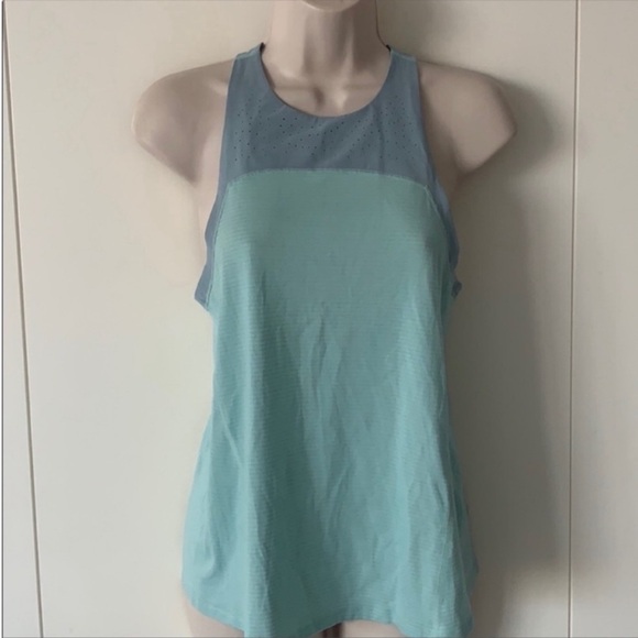 Lululemon Light Green Micro Stripe Sleeveless Tank Top Split Back 4 - Picture 1 of 5